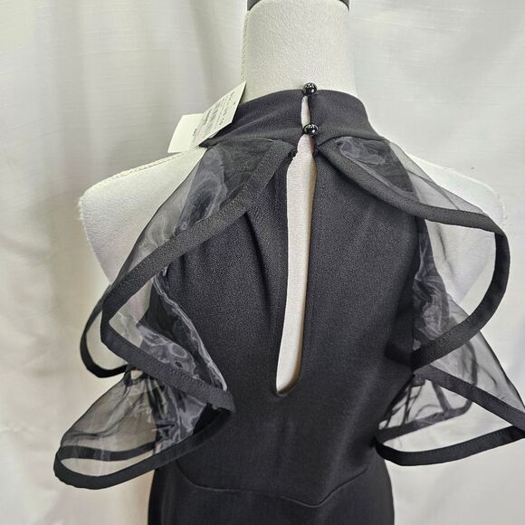 QUIZ Black Organza Ruffle Halterneck Bodycon Midi Dress Size US 10 - Picture 6 of 13